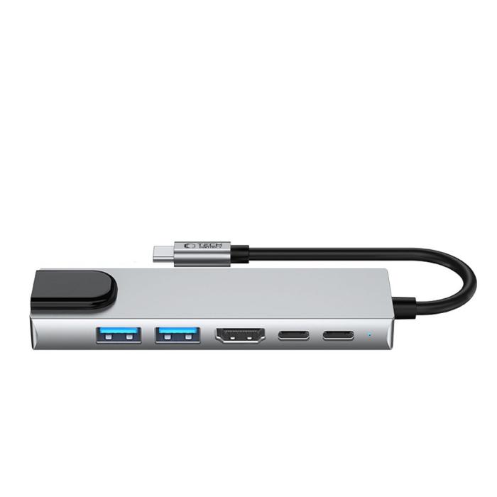 Bild 3, Tech-Protect Tech-Protect 6in1 USB-C Hub - USB-C / USB 3.0/2.0 / HDMI / RJ45