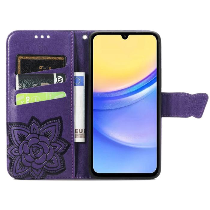 Bild 2,  Samsung Galaxy A15 5G Fodral Big Butterfly Mörk Lila