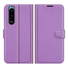  Sony Xperia 5 III Fodral Litchi L&auml;der Lila