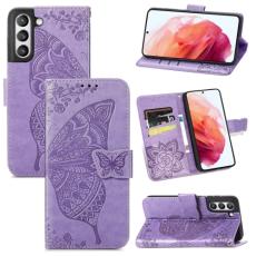  Samsung Galaxy S21 FE Fodral Big Butterfly L&auml;der Lila