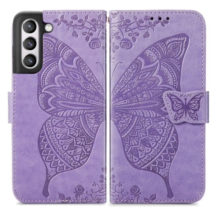 Bild 2,  Samsung Galaxy S21 FE Fodral Big Butterfly Läder Lila