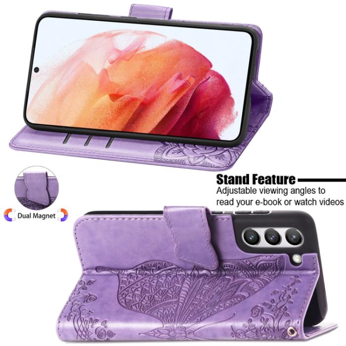 Bild 4,  Samsung Galaxy S21 FE Fodral Big Butterfly Läder Lila
