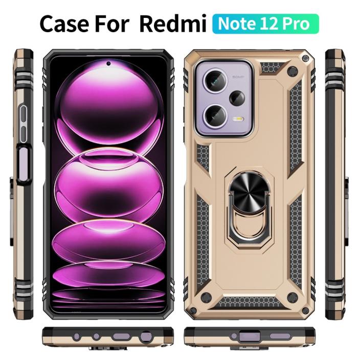 Bild 2,  Xiaomi Redmi Note 12 Pro 5G Skal Ring Armor Hybrid Guld