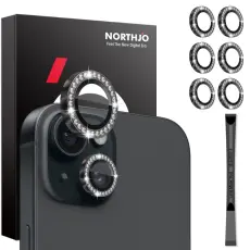 NORTHJO NORTHJO iPhone 15/15 Plus/14/14 Plus Linsskydd Strass 3-PACK Svart