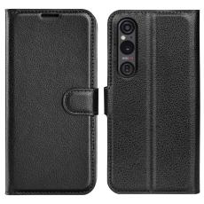  Sony Xperia 1 VI Fodral Litchi L&auml;der Svart