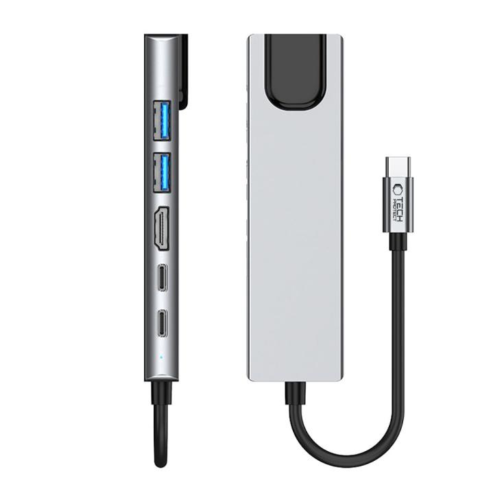 Bild 6, Tech-Protect Tech-Protect 6in1 USB-C Hub - USB-C / USB 3.0/2.0 / HDMI / RJ45