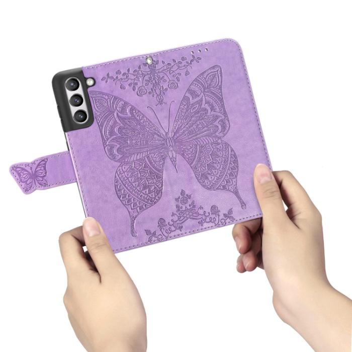 Bild 5,  Samsung Galaxy S21 FE Fodral Big Butterfly Läder Lila