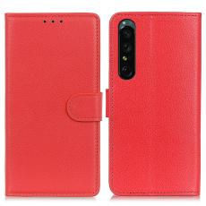  Sony Xperia 1 V Fodral Litchi L&auml;der R&ouml;d