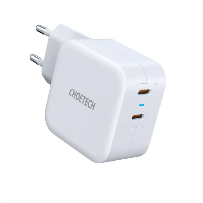 Bild 2, Choetech Choetech 40W 3A 2x USB-C Power Delivery Snabbladdare - Vit