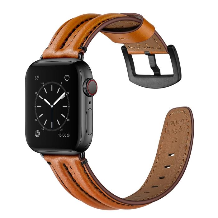 Bild 4,  Äkta Läder Armband Apple Watch 42/44/45/46/49 mm Brun
