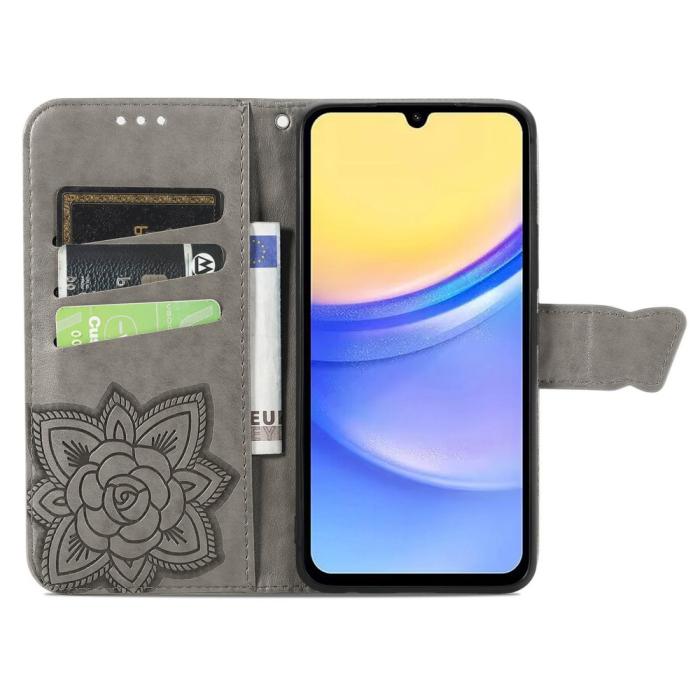 Bild 2,  Samsung Galaxy A15 5G Fodral Big Butterfly Grå