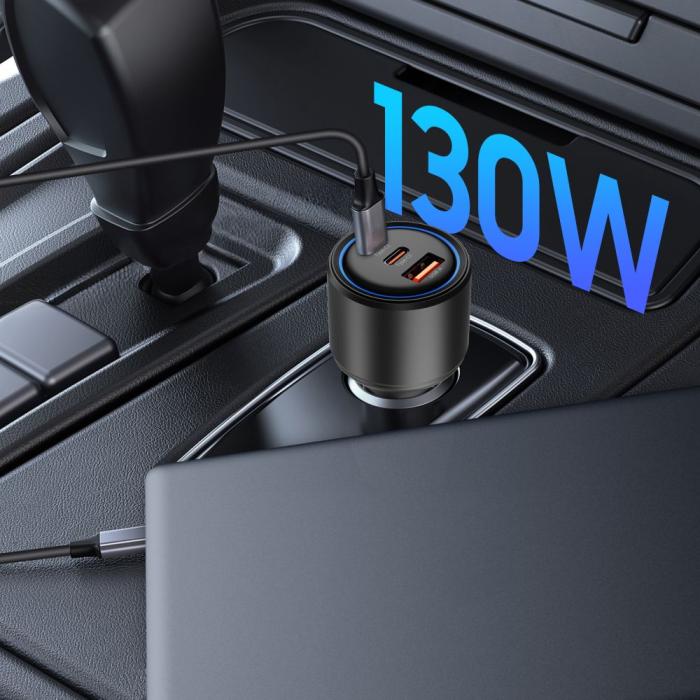 Bild 5, Tech-Protect Tech-Protect 130W PD USB-C / USB-A Billaddare Svart