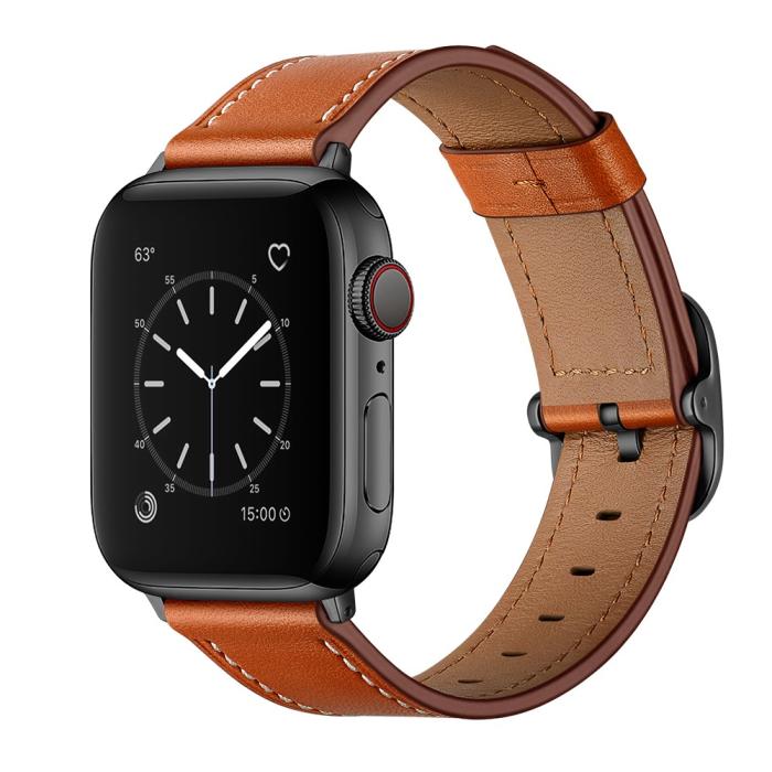 Bild 3,  Äkta Läder Armband Apple Watch 42/41/40/38 mm - Brun