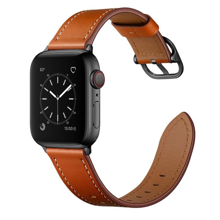 Bild 4,  Äkta Läder Armband Apple Watch 42/41/40/38 mm - Brun