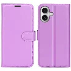  iPhone 17 Fodral Litchi L&auml;der Lila