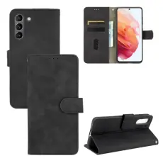  Samsung Galaxy S21 FE Fodral Skin Touch L&auml;der Svart