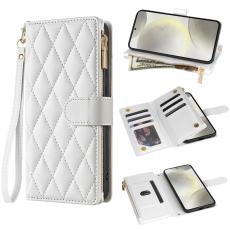  Samsung Galaxy S25 Fodral L&auml;der Rhombus Vit