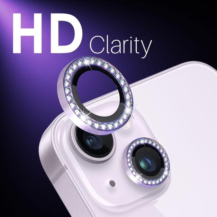 Bild 5, NORTHJO NORTHJO iPhone 15/15 Plus/14/14 Plus Linsskydd Strass 3-PACK Lila