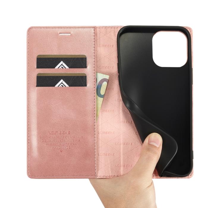 Bild 6, LC.IMEEKE LC.IMEEKE iPhone 14 Pro Fodral Flip Läder Roséguld