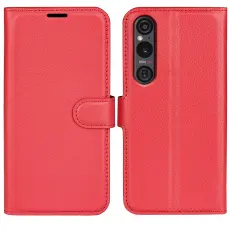  Sony Xperia 1 VI Fodral Litchi L&auml;der R&ouml;d