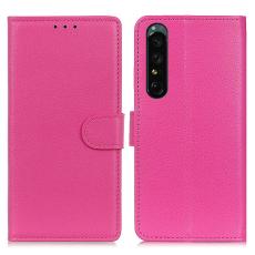  Sony Xperia 1 V Fodral Litchi L&auml;der Rosa