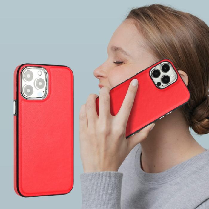 Bild 5,  iPhone 15 Pro Skal Läderbelagt Röd