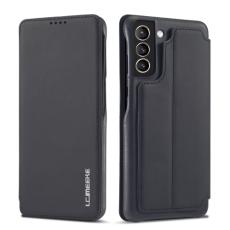 LC.IMEEKE LC.IMEEKE Samsung Galaxy S21 FE Fodral Retro Flip L&auml;der Svart