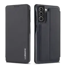 LC.IMEEKE LC.IMEEKE Samsung Galaxy S21 FE Fodral Retro Flip L&auml;der Svart