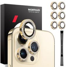 NORTHJO NORTHJO iPhone 15 Pro/Pro Max/14 Pro/Pro Max Linsskydd Strass 2-PACK Guld