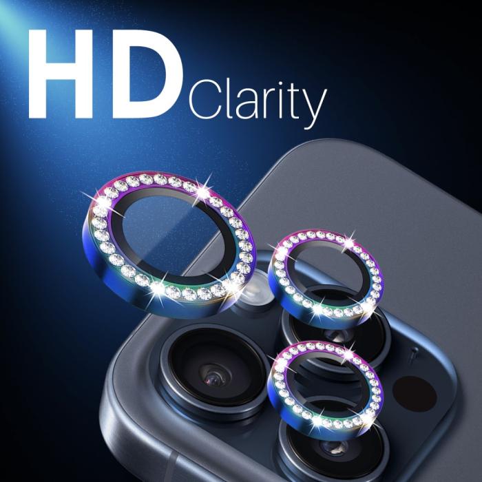 Bild 5, NORTHJO NORTHJO iPhone 15 Pro/Pro Max/14 Pro/Pro Max Linsskydd Strass 2-PACK Fade