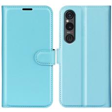  Sony Xperia 1 VI Fodral Litchi L&auml;der Ljus Bl&aring;