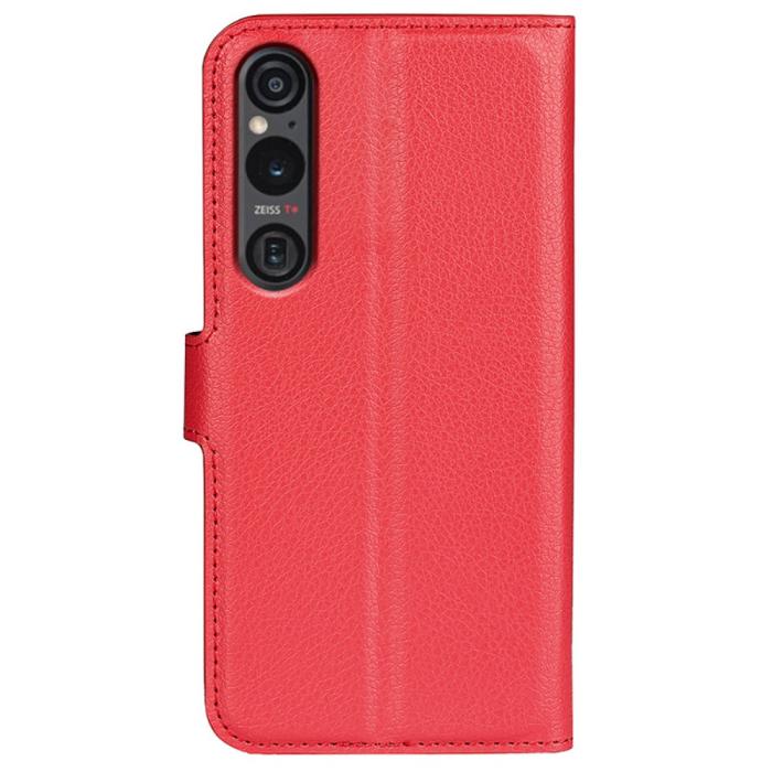 Bild 6,  Sony Xperia 1 VI Fodral Litchi Läder Röd