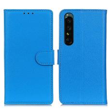  Sony Xperia 1 V Fodral Litchi L&auml;der Bl&aring;