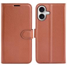  iPhone 17 Fodral Litchi L&auml;der Brun