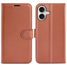  iPhone 17 Fodral Litchi L&auml;der Brun