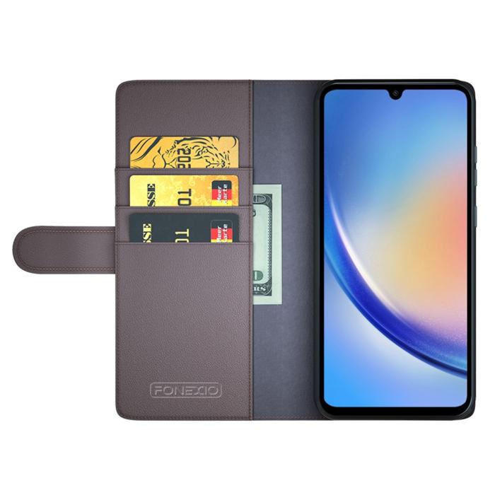 Bild 2,  Samsung Galaxy A35 5G Fodral Premium Äkta Läder Brun