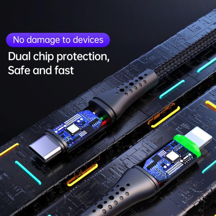 Bild 3, MCDODO Mcdodo 36W 1.2m USB-C - Lightning Kabel LED Svart