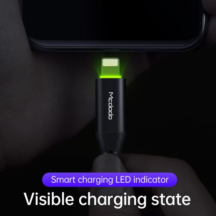 Bild 5, MCDODO Mcdodo 36W 1.2m USB-C - Lightning Kabel LED Svart