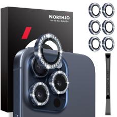 NORTHJO NORTHJO iPhone 15 Pro/Pro Max/14 Pro/Pro Max Linsskydd Strass 2-PACK Bl&aring;