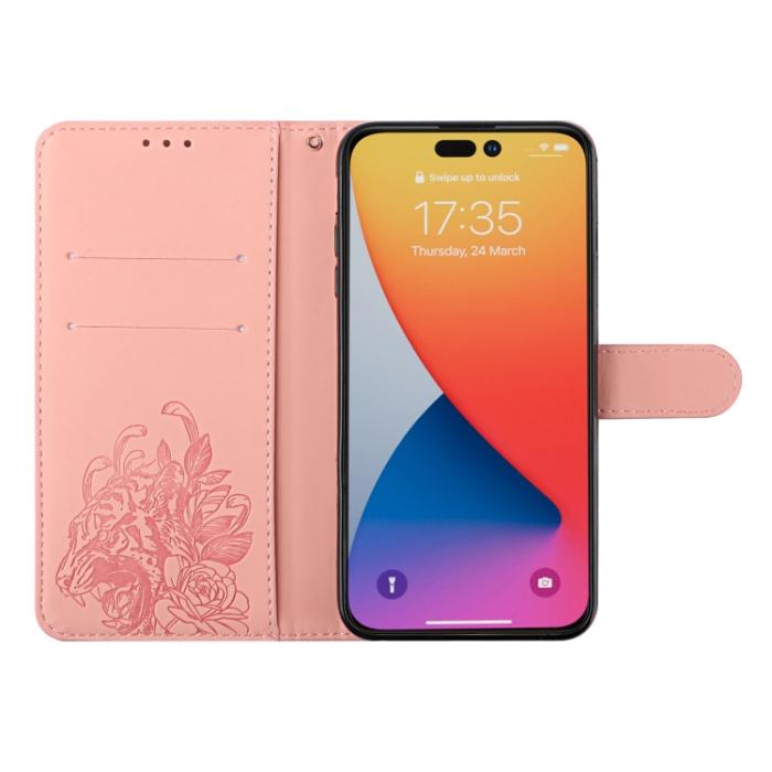 Bild 4,  iPhone 14 Pro Fodral Tiger Tryck Roséguld