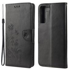  Samsung Galaxy S22 Plus Fodral Butterfly L&auml;der Svart