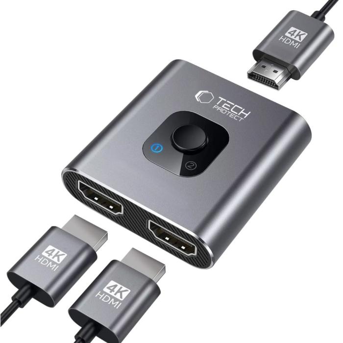 Bild 2, Tech-Protect Tech-Protect 2in1 4K 60Hz HDMI Adapter Grå
