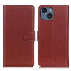  iPhone 15 Fodral Litchi L&auml;der Brun