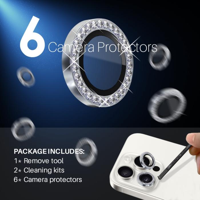 Bild 3, NORTHJO NORTHJO iPhone 15 Pro/Pro Max/14 Pro/Pro Max Linsskydd Strass 2-PACK