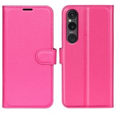  Sony Xperia 1 VI Fodral Litchi L&auml;der Rosa