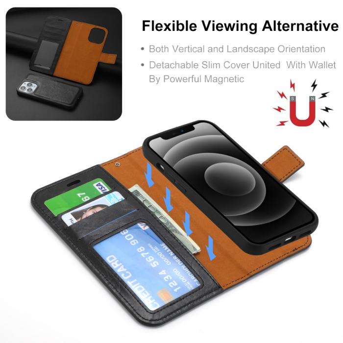 Bild 2,  iPhone 15 Plus 2in1 Magnet Fodral Crazy Horse Svart