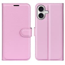  iPhone 17 Fodral Litchi L&auml;der Ljus Rosa