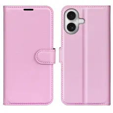  iPhone 17 Fodral Litchi L&auml;der Ljus Rosa
