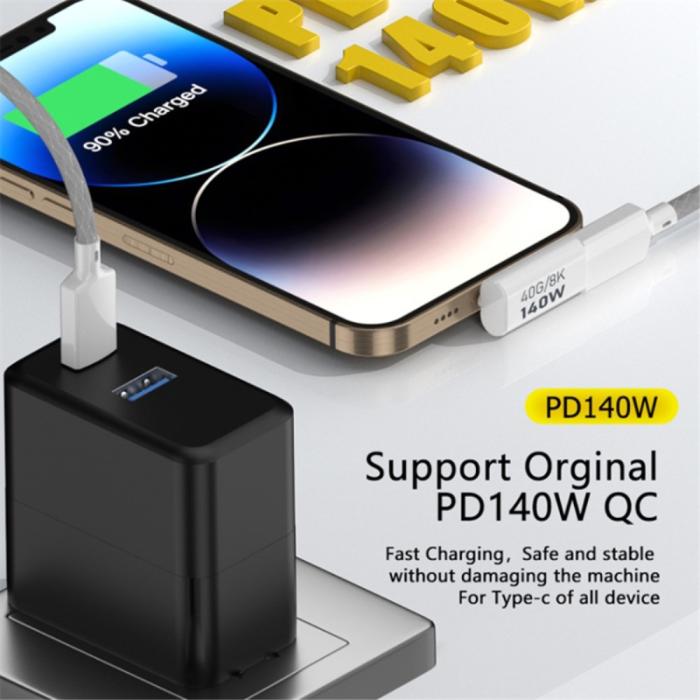 Bild 2,  140W USB 3.1 USB-C Hane till USB-C Hona Adapter 8K 40Gbps Vit