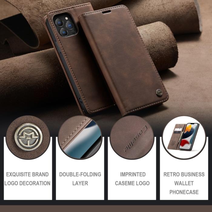 Bild 2, CASEME iPhone 13 Pro - CASEME Retro Läder Fodral - Mörk Brun